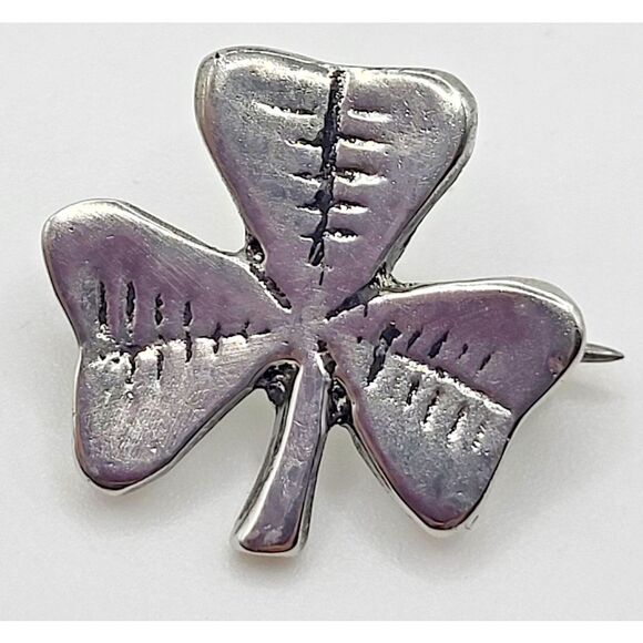 Sterling Silver Three Leaf Clover Brooch Pin 0.75in - Picture 1 of 3